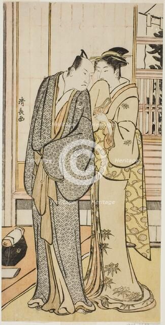 The Actor Ichikawa Yaozo III with a geisha, from an untitled series of prints showing...c1783/84. Creator: Torii Kiyonaga.
