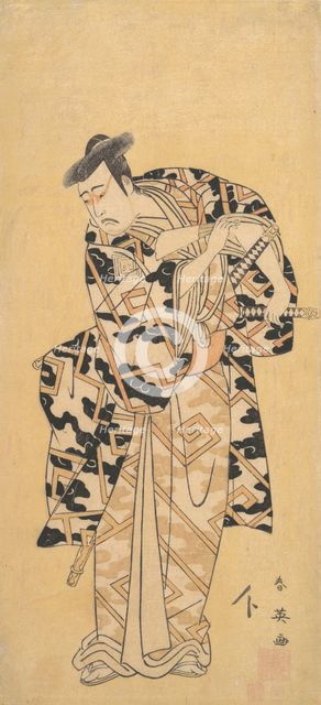 The Actor Ichikawa Yaozo III as Fuwa Banzaemon in a Thunder Robe, Playing with a Fan, 1794. Creator: Katsukawa Shun'ei.