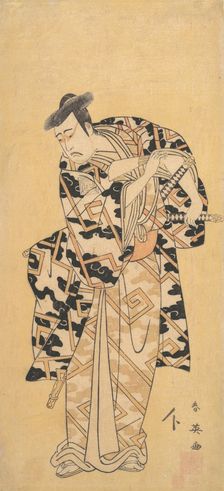 The Actor Ichikawa Yaozo III as Fuwa Banzaemon in a Thunder Robe, Playing with a Fan, 1794. Creator: Katsukawa Shun'ei