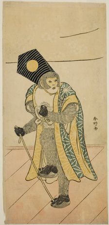 The Actor Ichimura Uzaemon IX as a Monkey in the Play Mitsu Ningyo Yayoi no Hinagata..., c1785. Creator: Katsukawa Shunko