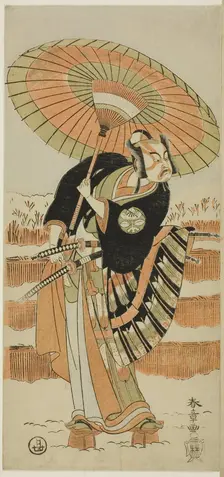 The Actor Ichimura Uzaemon IX as Kajiwara Genta no Kagetoki in a dance interlude in sce..., c. 1770. Creator: Shunsho