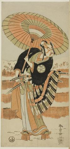 The Actor Ichimura Uzaemon IX as Kajiwara Genta no Kagetoki in a dance interlude in sce..., c. 1770. Creator: Shunsho