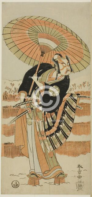 The Actor Ichimura Uzaemon IX as Kajiwara Genta no Kagetoki in a dance interlude in sce..., c. 1770. Creator: Shunsho.
