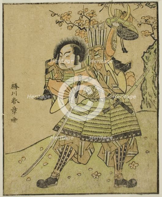 The Actor Ichimura Uzaemon IX as Kajiwara Genta no Kagetoki (?), in the Play Myoto-giku..., c. 1772. Creator: Shunsho.