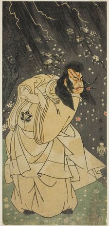 The Actor Ichimura Uzaemon IX as Kan Shojo in the Play Sugawara Denju Tenarai Kagami..., c. 1768. Creator: Shunsho