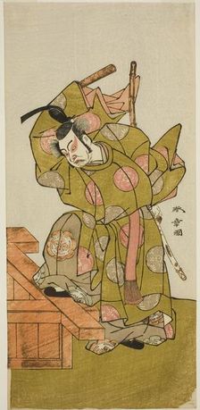 The Actor Ichimura Uzaemon IX as Otomo no Kuronushi in the Play Sugata no Hana Yuki..., c. 1776. Creator: Shunsho