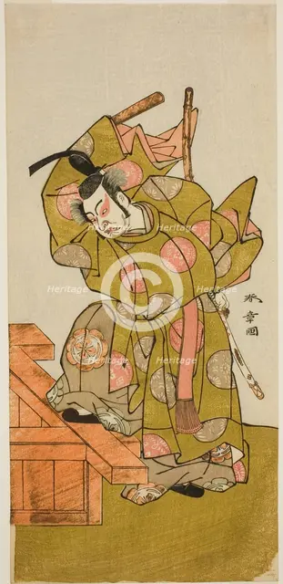 The Actor Ichimura Uzaemon IX as Otomo no Kuronushi in the Play Sugata no Hana Yuki..., c. 1776. Creator: Shunsho.