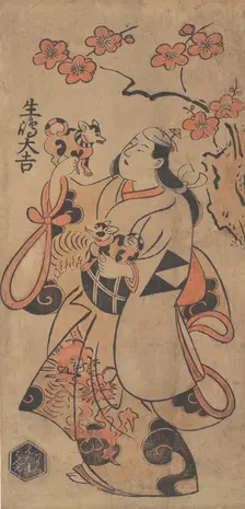 The Actor Ikushima Daikichi as a Woman Standing under an Ume Tree, ca. 1705. Creator: Torii Kiyonobu I