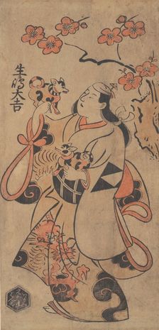 The Actor Ikushima Daikichi as a Woman Standing under an Ume Tree, ca. 1705. Creator: Torii Kiyonobu I
