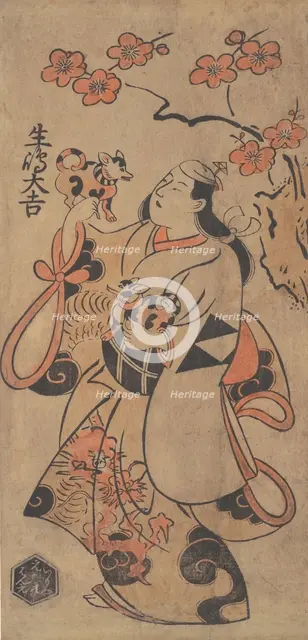 The Actor Ikushima Daikichi as a Woman Standing under an Ume Tree, ca. 1705. Creator: Torii Kiyonobu I.