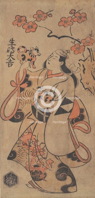 The Actor Ikushima Daikichi as a Woman Standing under an Ume Tree, ca. 1705. Creator: Torii Kiyonobu I.