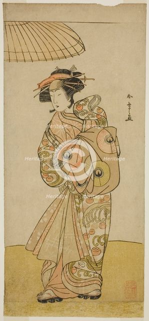 The Actor Ikushima Daikichi III as the Courtesan Naniwazu in the Play Saki Masuya Ume..., c. 1777. Creator: Shunsho.