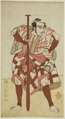 The Actor Kasaya Matakuro II as the Boatman Rokuzo in an Unidentified Play, Performed... c. 1772. Creator: Shunsho