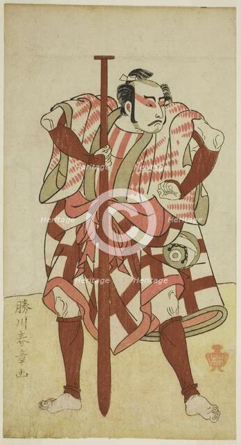 The Actor Kasaya Matakuro II as the Boatman Rokuzo in an Unidentified Play, Performed... c. 1772. Creator: Shunsho.