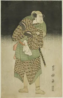 The actor Kataoka Nizaemon VII as Iyo no Taro disguised as Bantaro in the play "Seiwa Nida..., 1796. Creator: Utagawa Toyokuni I