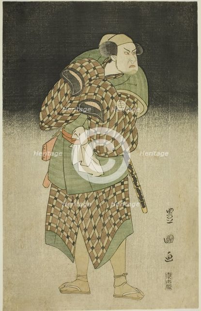 The actor Kataoka Nizaemon VII as Iyo no Taro disguised as Bantaro in the play "Seiwa Nida..., 1796. Creator: Utagawa Toyokuni I.