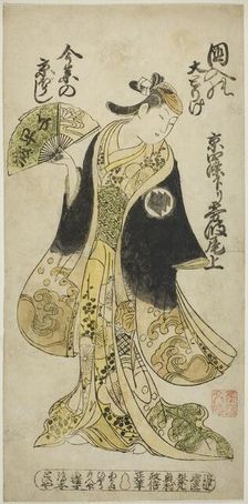 The Actor Kirinami Onoe as Osasa in the play "Hachijin Taiheiki," performed at the..., 1727, 1727. Creator: Okumura Masanobu