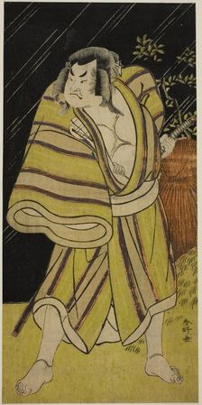 The Actor Sakata Hangoro II as the Sumo Wrestler Kujaku Saburo Narihira (?) in the Play..., c1776. Creator: Katsukawa Shunko