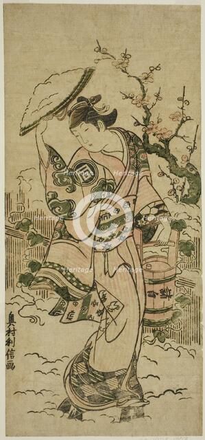 The Actor Sanogawa Mangiku as a woman walking in the snow, c. 1742. Creator: Okumura Toshinobu.