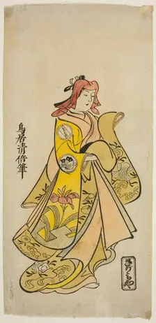 The Actor Sanjo Kantaro II as Oshichi in the play "Nanakusa Fukki Soga," performed at the..., 1718. Creator: Torii Kiyomasu