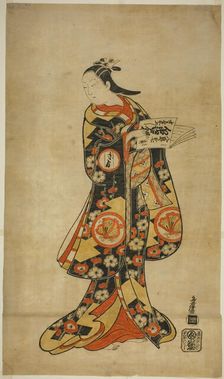 The Actor Sanjo Kantaro II as Oshichi in the play "Nanakusa Fukki Soga," performed at the, 1718. Creator: Torii Kiyonobu I