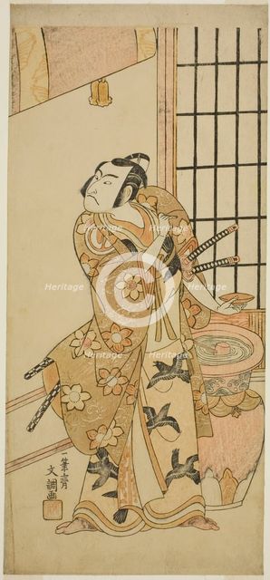 The Actor Sawamura Sojuro II as Kudo Suketsune (?) in the Play Edo no Hana Wakayagi..., c. 1769. Creator: Ippitsusai Buncho.