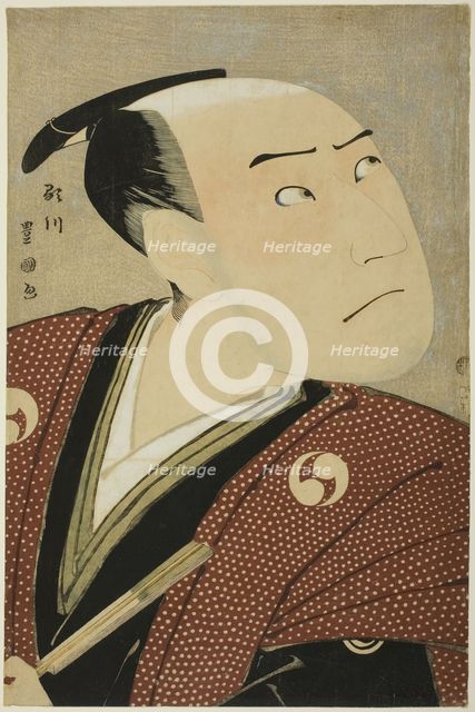 The actor Sawamura Sojuro III as Oboshi Yuranosuke in the play "Edo no Hana Ako no Shiogam..., 1796. Creator: Utagawa Toyokuni I.
