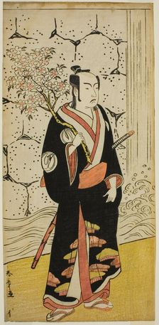 The Actor Sawamura Sojuro III as Sonobe Zaemon in the play "Shin Usuyuki Monogatari..., c. 1779. Creator: Shunsho