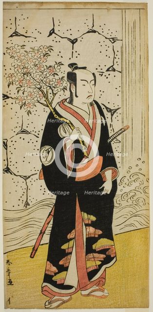 The Actor Sawamura Sojuro III as Sonobe Zaemon in the play "Shin Usuyuki Monogatari..., c. 1779. Creator: Shunsho.