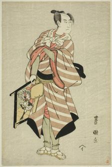 The actor Sawamura Sojuro III as the packhorse-man Muchizo in the play "Miyamairi Musub..., c. 1797. Creator: Utagawa Toyokuni I