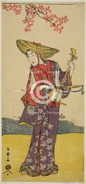 The Actor Sawamura Tamagashira as a Strolling Musician in the Play Dai Danna..., c. 1790. Creator: Katsukawa Shun'ei.
