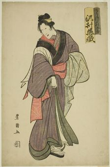 The actor Sawamura Tozo I as Dogen no Okichi in the play "Yoshiwara Niwaka no Banzuke," pe..., 1804. Creator: Utagawa Toyokuni I
