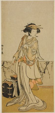 The Actor Segawa Yujiro I as Osai, a Female Hairdresser, in the Play Kamuri Kotoba Soga..., c. 1776. Creator: Shunsho