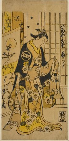 The Actor Segawa Kikujiro I as Oshichi in the play "Shochikubai Kongen Soga," performed..., 1732. Creator: Nishimura Shigenobu