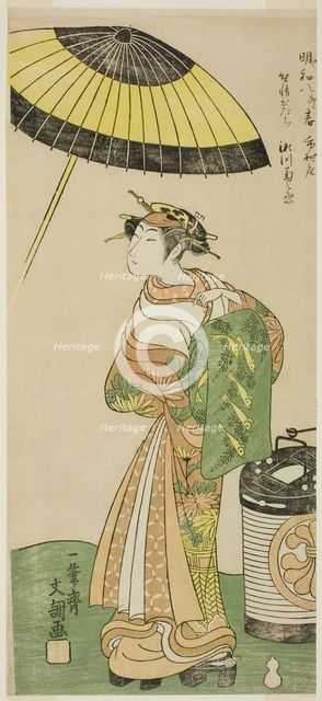 The Actor Segawa Kikunojo II as the Courtesan Hitachi in Part Two of the Play Wada..., c. 1771. Creator: Ippitsusai Buncho.