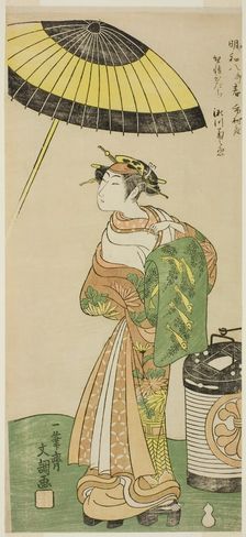 The Actor Segawa Kikunojo II as the Courtesan Hitachi in Part Two of the Play Wada..., c. 1771. Creator: Ippitsusai Buncho