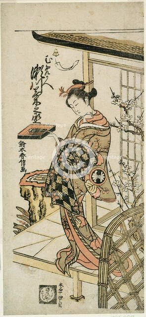 The Actor Segawa Kikunojo II as the courtesan Umegae in the play "Hiragana Seisuiki," perf..., 1764. Creator: Suzuki Harunobu.