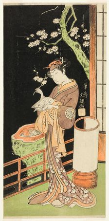 The Actor Segawa Kikunojo II as Oiso no Tora in the Play Soga Moyo Aigo no Wakamatsu..., c.1769. Creator: Ippitsusai Buncho
