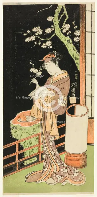 The Actor Segawa Kikunojo II as Oiso no Tora in the Play Soga Moyo Aigo no Wakamatsu..., c.1769. Creator: Ippitsusai Buncho.