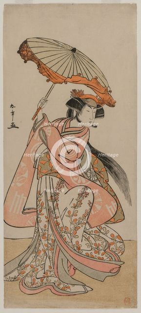 The Actor Segawa Kikunojo II Dancing with a Parasol, late 1770s. Creator: Katsukawa Shunsho (Japanese, 1726-1792).