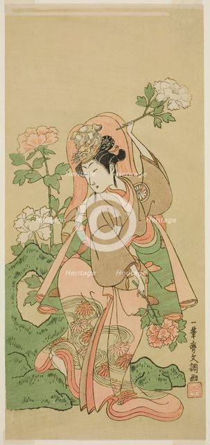 The Actor Segawa Kikunojo II in Shakkyo Dance in the Play Soga Moyo Aigo no...,  c. 1769. Creator: Ippitsusai Buncho.