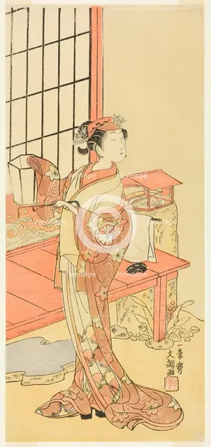 The Actor Segawa Kikunojo II, Possibly as Princess Ayaori in the Play Ima o Sakari..., c. 1768. Creator: Ippitsusai Buncho.