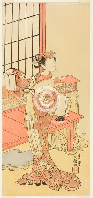 The Actor Segawa Kikunojo II, Possibly as Princess Ayaori in the Play Ima o Sakari..., c. 1768. Creator: Ippitsusai Buncho.