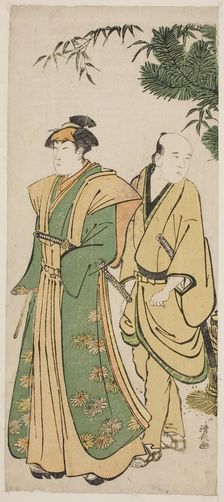 The Actor Segawa Kikunojo III and his attendant making cermonial rounds at New Year's, c. 1783. Creator: Torii Kiyonaga