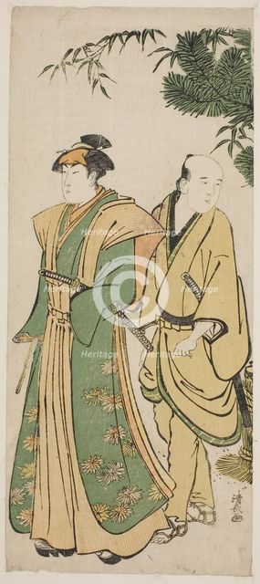 The Actor Segawa Kikunojo III and his attendant making cermonial rounds at New Year's, c. 1783. Creator: Torii Kiyonaga.