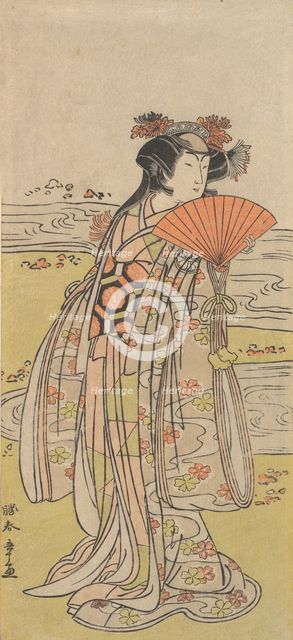 The Actor Segawa Kikunojo III as a Woman Standing near a Winding Stream, ca. 1777. Creator: Shunsho.
