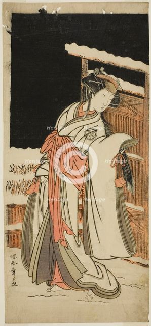 The Actor Segawa Kikunojo III as Lady Shizuka (Shizkua Gozen) Disguised as Tamazusa in..., c. 1777. Creator: Shunsho.