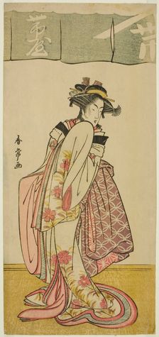 The Actor Segawa Kikunojo III as Shinanoya Ohan in the Play Kabuki no Hana Bandai..., c. 1781. Creator: Katsukawa Shunjo