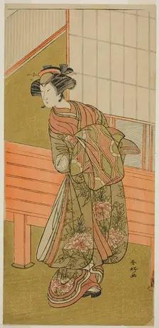 The Actor Segawa Kikunojo III as the Courtesan Takamura of Onoteruya (?) in the Play..., c. 1776. Creator: Katsukawa Shunko
