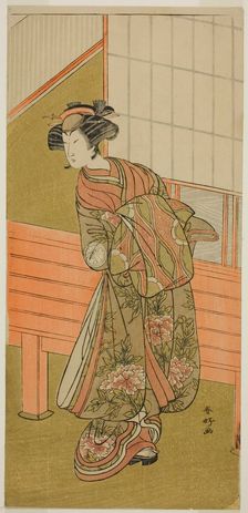 The Actor Segawa Kikunojo III as the Courtesan Takamura of Onoteruya (?) in the Play..., c. 1776. Creator: Katsukawa Shunko